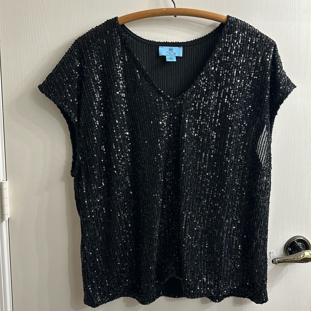 Cece sequin Black Blouse XL